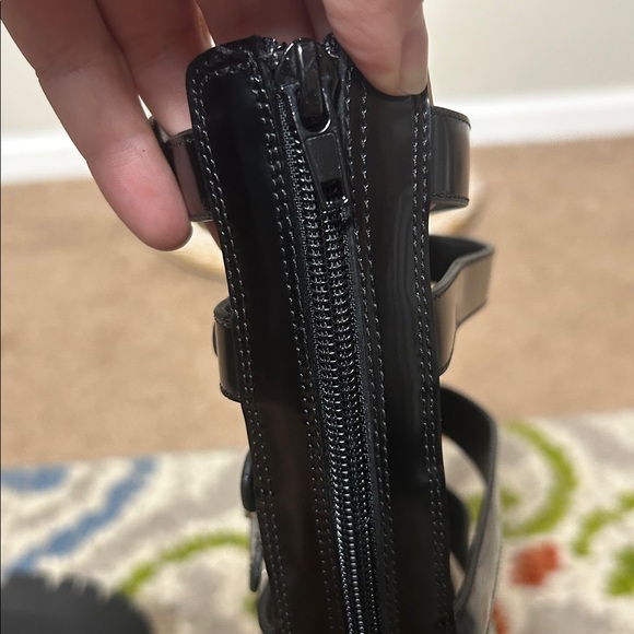 NIB Jeffrey Campbell black Post-Punk knee high cage gladiator chunky heel sandal - Picture 10 of 14